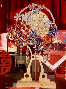 团扇新娘结婚材料非遗缠花刺绣秀禾双面成品高级喜扇婚礼婚嫁扇子