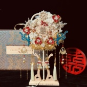 团扇新娘结婚材料包diy婚礼高级中式 秀禾喜扇重工婚扇成品中式