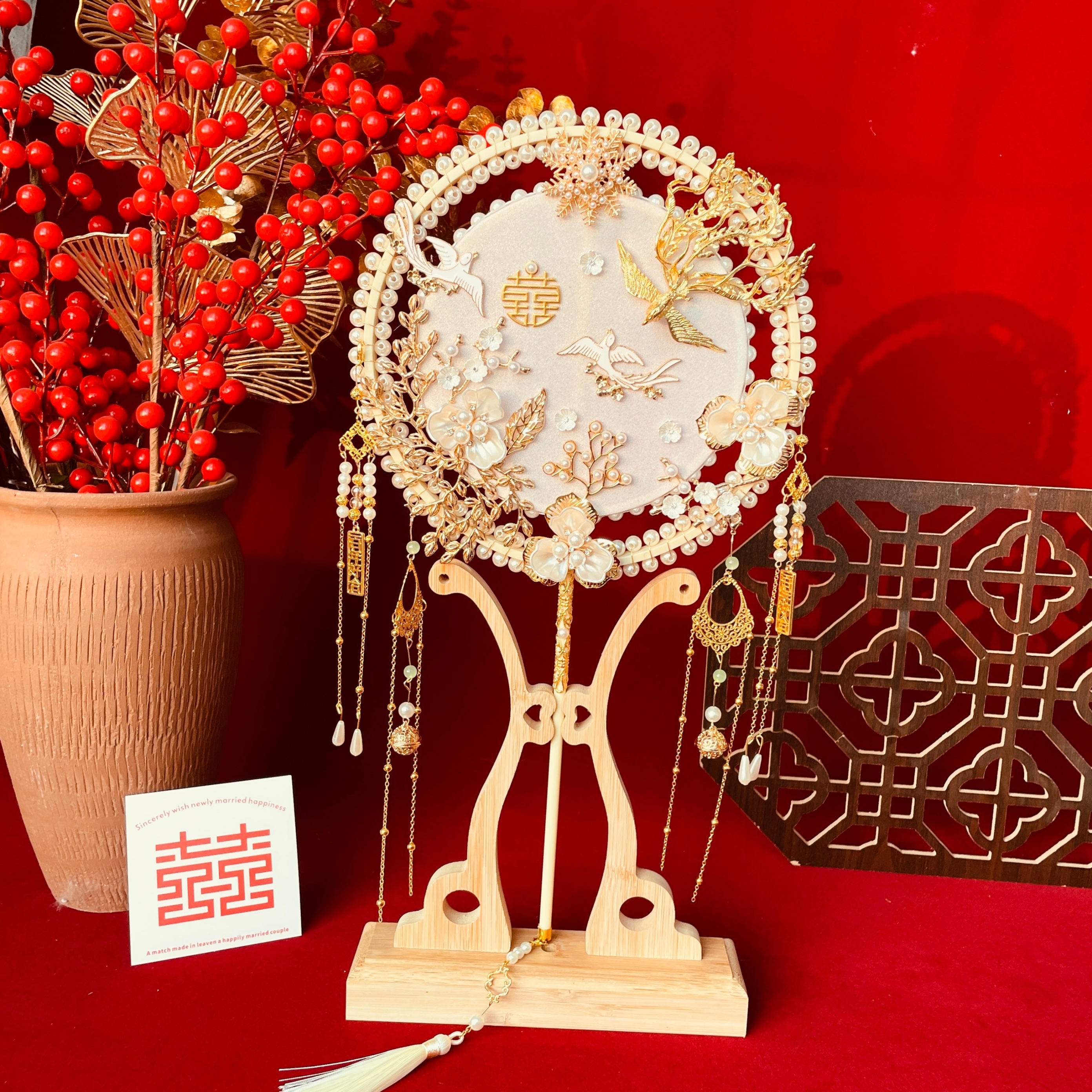 新中式新娘扇子手工秀禾服团扇婚礼闺蜜结婚喜扇diy材料包成品