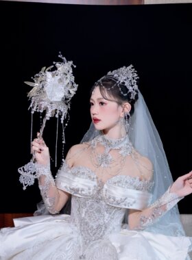 权杖手捧花婚礼新娘材料diy公主婚纱高级成品重工水晶礼盒
