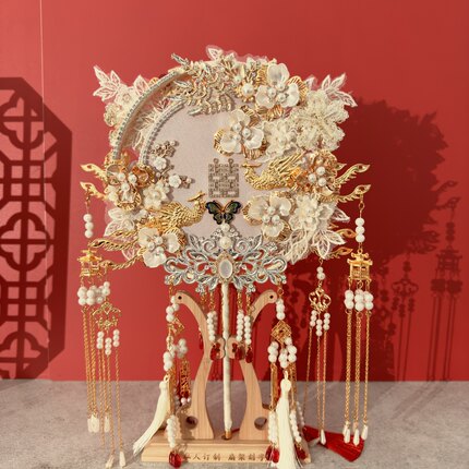 团扇新娘结婚中式秀禾扇子却扇diy材料包婚礼喜扇高级感婚扇双面
