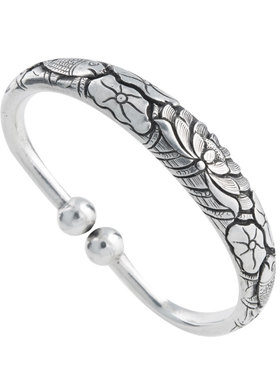 守忆双鱼戏莲儿童手镯99足银宝宝镯手工定制亲子银手镯银饰蒜头