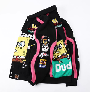杜戴克海绵宝宝联名款 Jacket卡通印花骑行赛车夹克外套 SpongeBob
