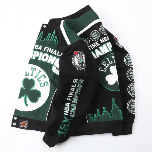 新款2025凯尔特人复古潮牌夹克欧美街头宽松加厚刺绣棒球服外套