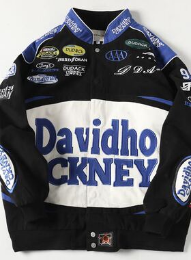 杜戴克dudack新款男装春秋欧美潮牌dj绣花休闲夹克拼接棒球服