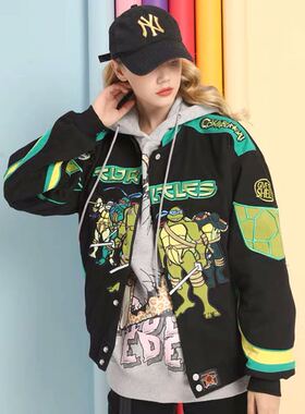 DUDACK杜戴克新款嘻哈刺绣忍者神龟加厚外套男女棒球服潮牌夹克