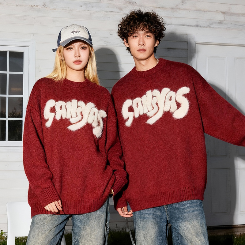 仿水貂字母LOGO印花宽松毛衣