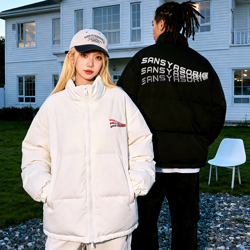 木村三社SANSYAS 羽绒服男女情侣款80白鸭绒立领休闲外套刺绣