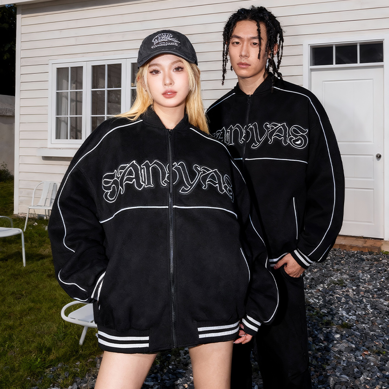 木村三社SANSYAS 简约字母美式复古棒球服秋冬宽松休闲夹克外套