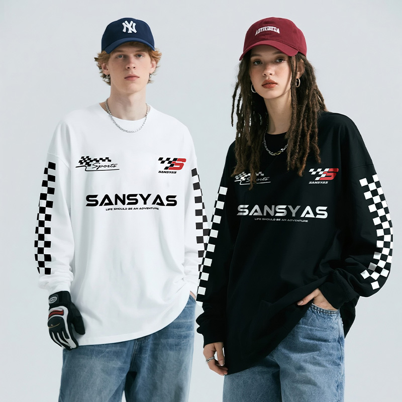 木村三社SANSYAS 赛车风t恤男士长袖男足球小众纯棉四季新款打底