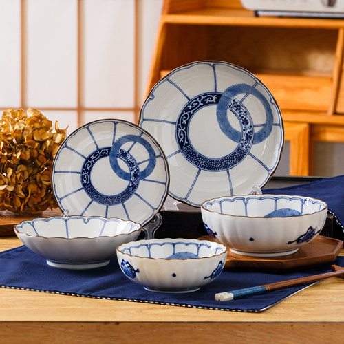 日本进口复古双环纹釉下彩餐具
