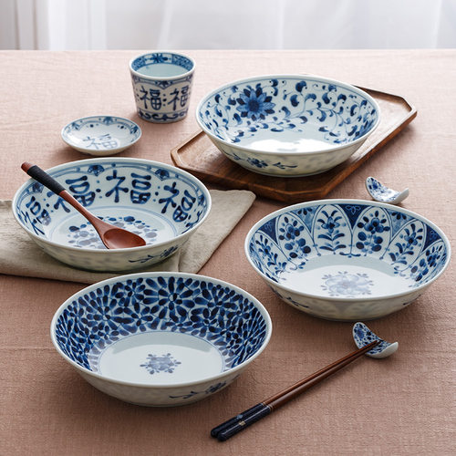 日本青花釉下彩餐具陶瓷菜盘子