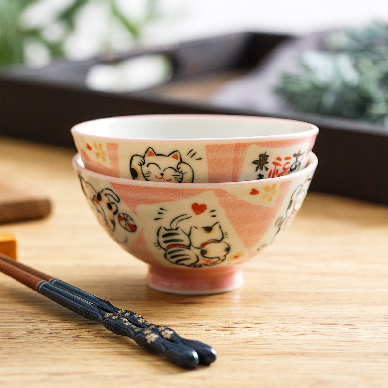 日本陶瓷碗招财猫卡通碗单个吃饭碗家用釉下彩日式餐具高脚小碗,餐饮具,碗,淘宝优惠券,粉丝福利购,淘宝优惠卷