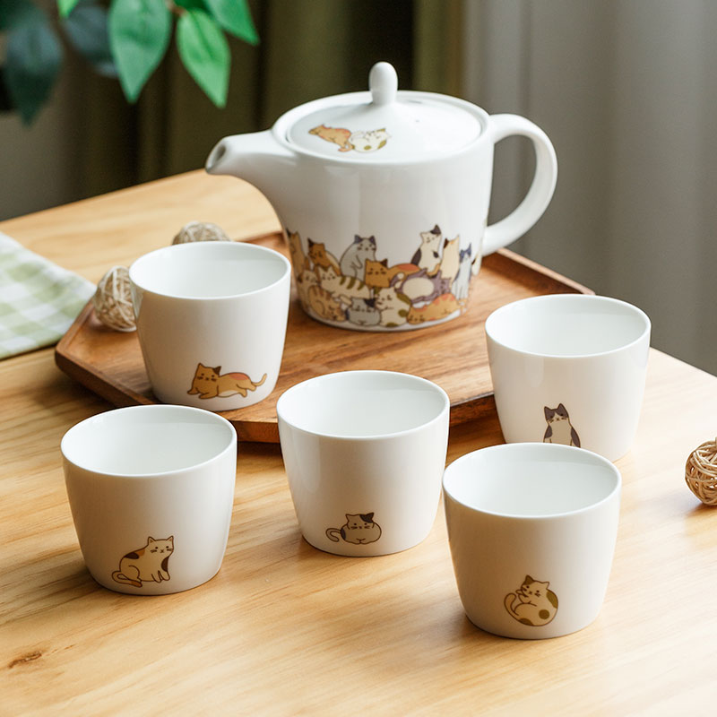 千代源懒猫一壶五杯茶具套装