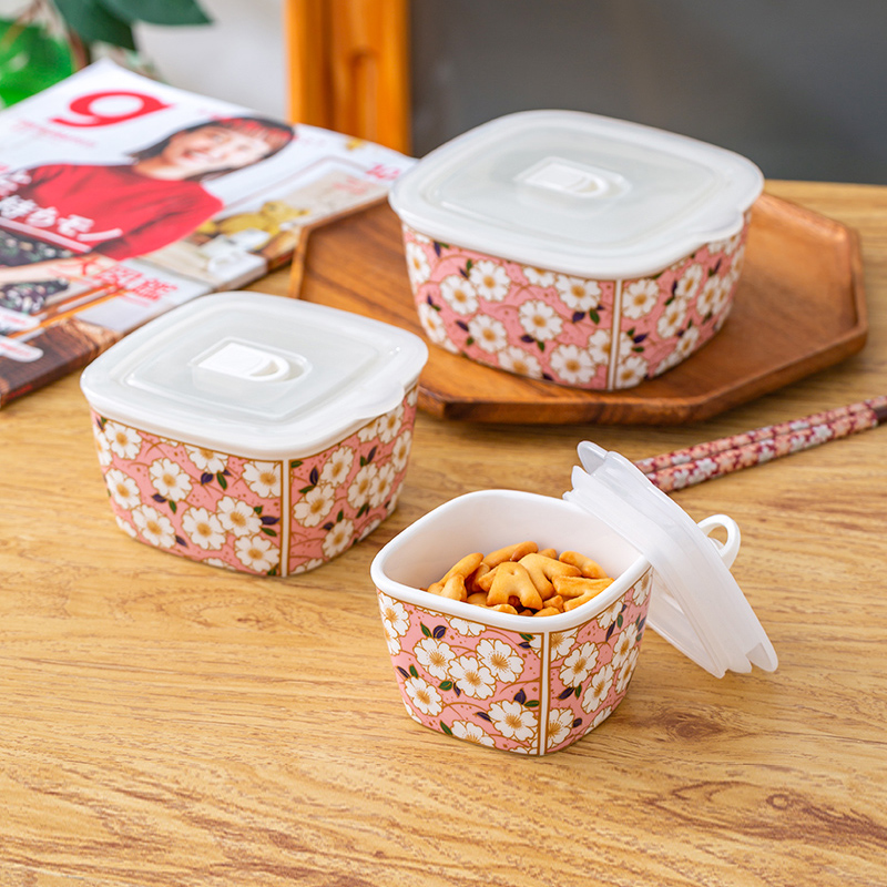 千代源花锦陶瓷带盖碗樱花餐具