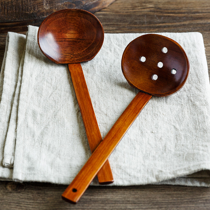 日式和风木头勺子大号家用长柄木质漏勺原木大汤勺粥拉面汤勺饭勺