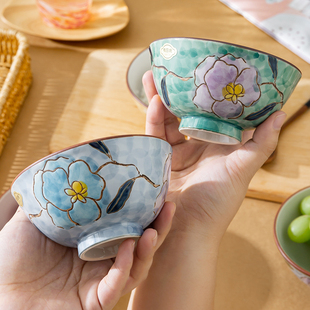 陶趣居有田烧日本进口4.5英寸花朵手绘陶瓷碗釉下彩日式 家用饭碗