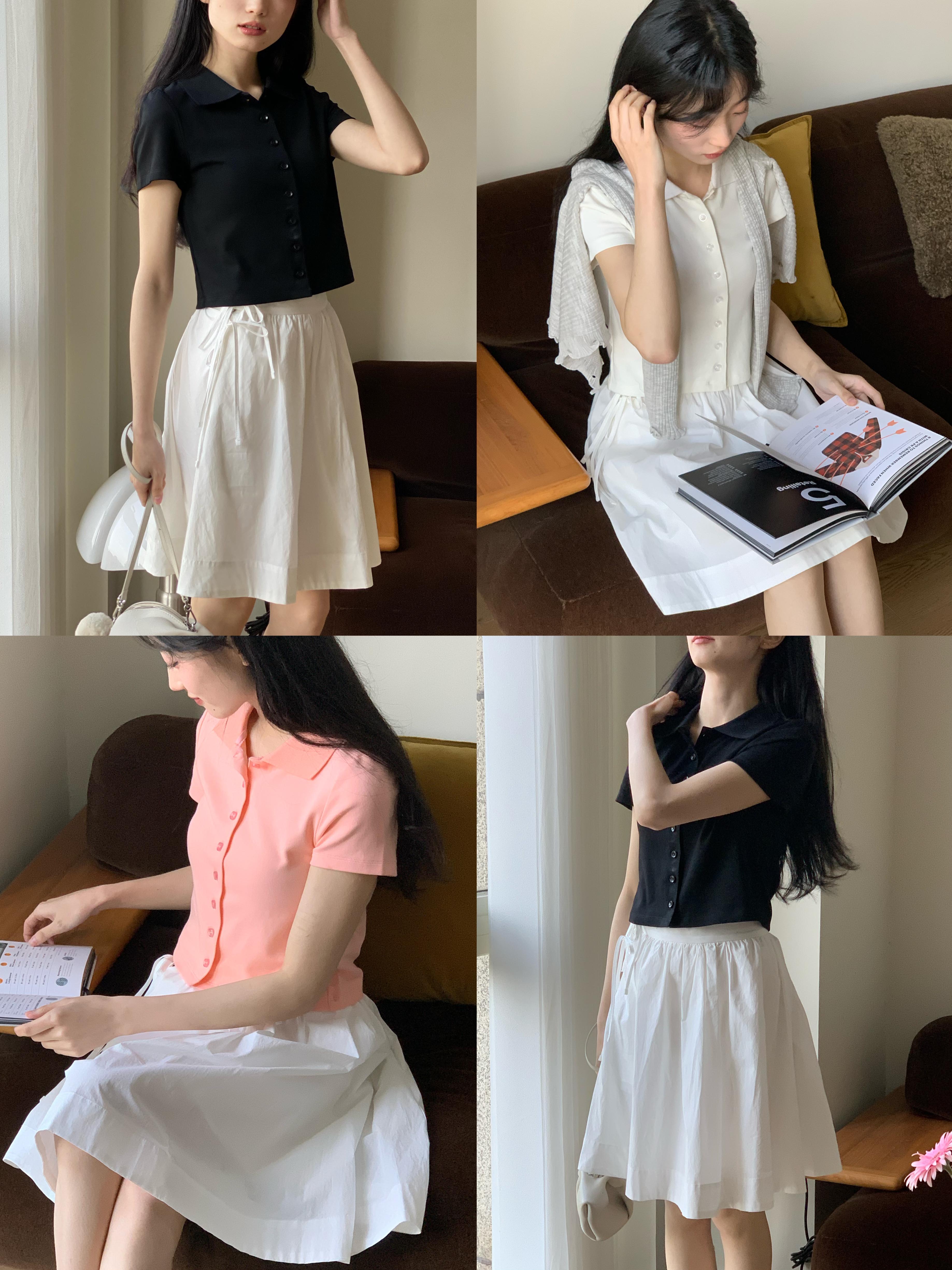 0415 春夏韩系基础BM风美式辣妹修身纯色纯棉短款翻领上衣短袖女