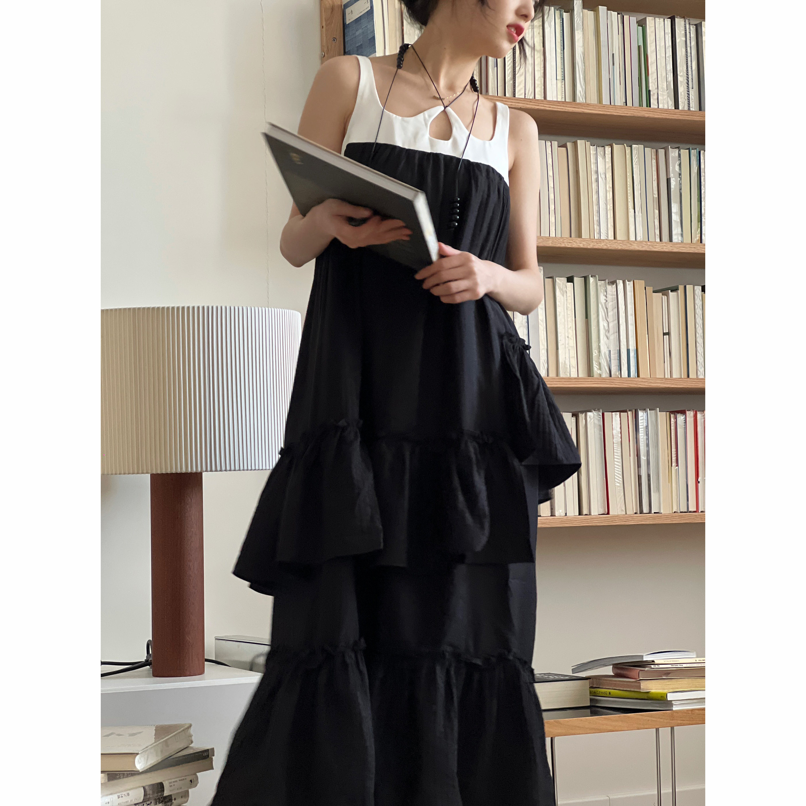 07/01 艺术系小姐姐文艺复古吊带裙 拼接设计感长裙 2022夏季新款
