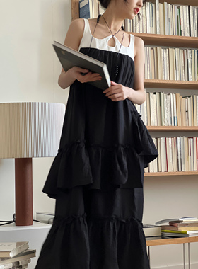 07/01 艺术系小姐姐 文艺复古吊带裙设计感花边拼接中长连衣裙