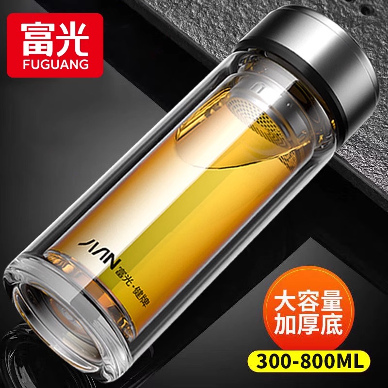 富光耐热玻璃杯是双层玻璃带滤网