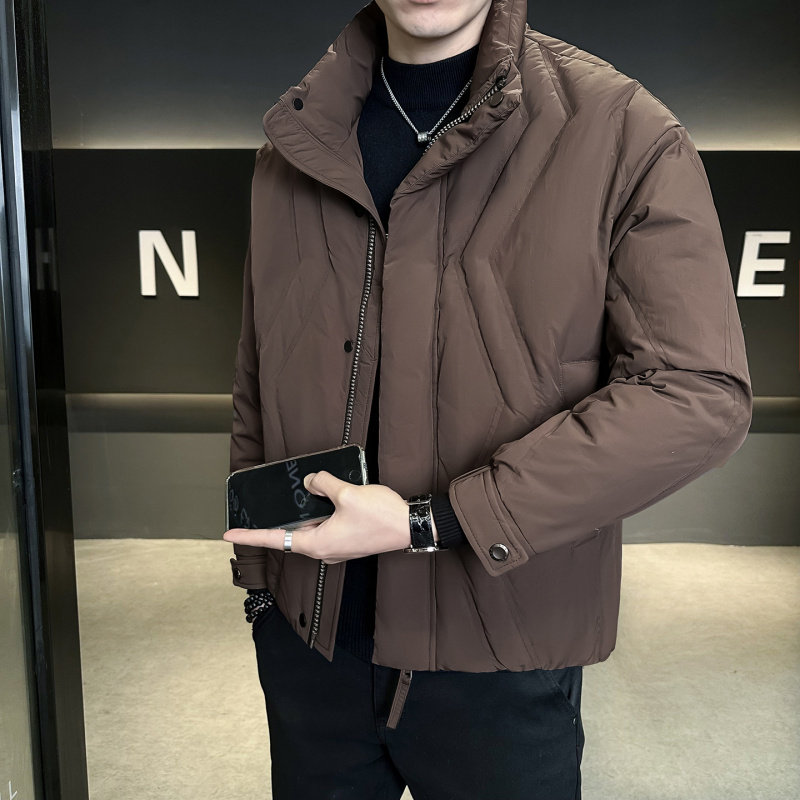 韩版休闲高级白鸭绒立领短款羽绒服男宽松保暖加厚冬季新款外套