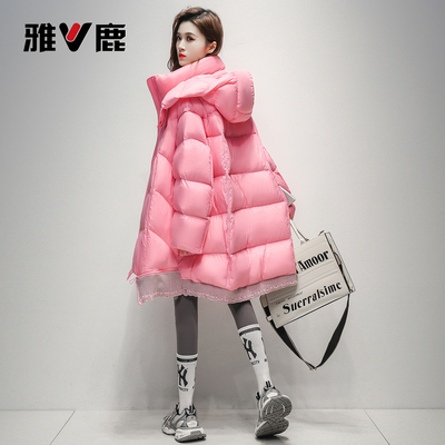 雅鹿连帽龟背中长款羽绒服