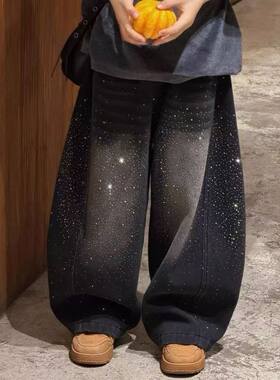 儿童烫钻裤子2026新款加绒加厚冬季爆闪满钻春秋中小童男童牛仔裤