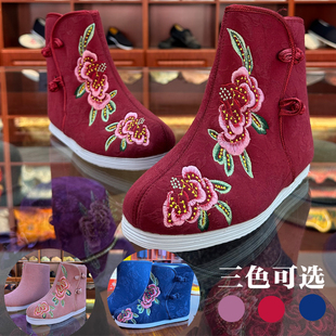 殡葬用品 底秀花高帮棉鞋 寿鞋 女老人冲喜高档提花短靴纯棉老北京鞋