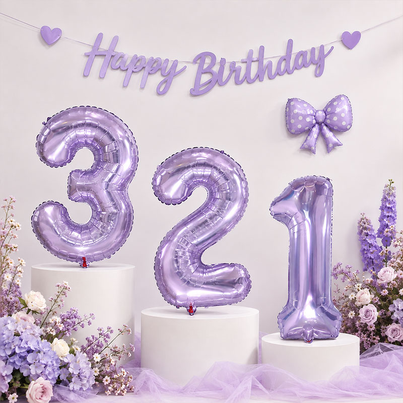 清新紫色派对道具韩风生日可爱儿童宝宝聚会32寸果冻数字铝膜气球