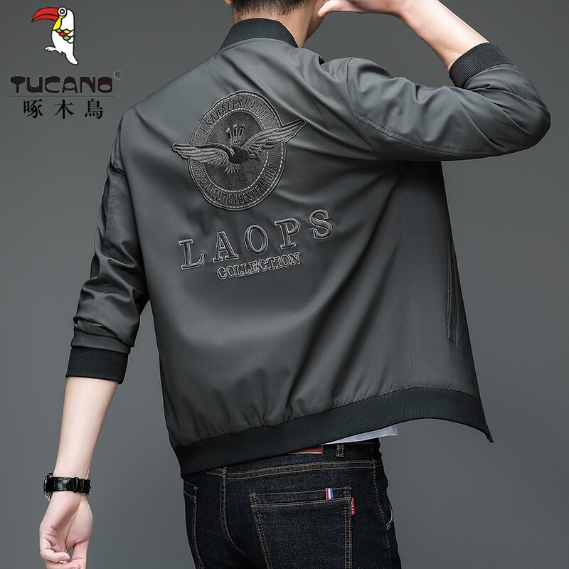 啄木鸟新款外套男春秋季青年刺绣时尚洋气男士夹克衫棒球服男装潮