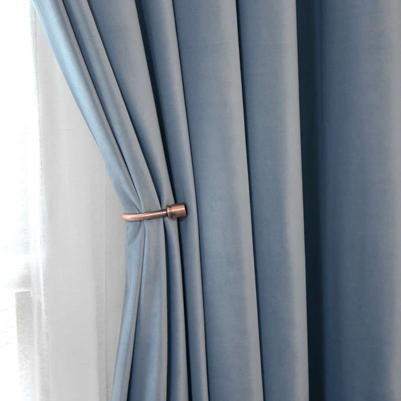 北欧轻奢ins纯色绒布遮光窗帘 简约现代客厅卧室定制窗帘·雾霾蓝