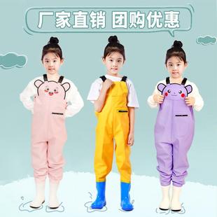 备 涉水幼儿园装 儿童赶海连体玩水衣服全身防水雨裤 雨靴一体下水裤