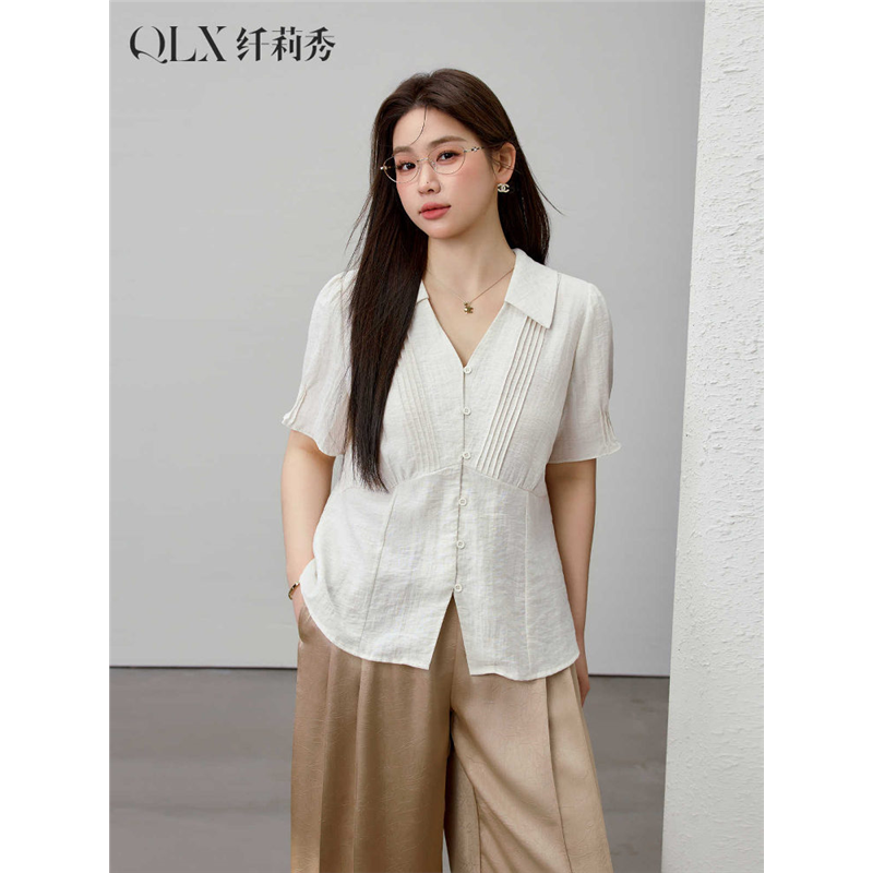 【气质剪刀领法式优雅知性衬衫】纤莉秀大码女装胖mm2025夏装新款