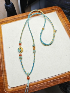 千里江山色编绳项链DIY饰品手工编织女锁骨链可穿黄金翡翠小吊坠