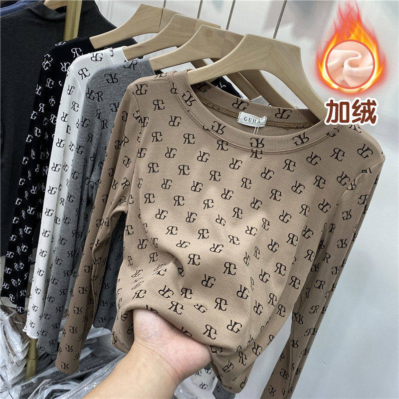 2024春秋款女童长袖加绒韩版T恤纯棉打底衫中大童百搭上衣洋气潮