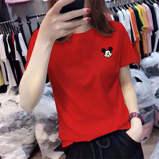 体恤 新年红色纯棉短袖 t恤女2025新款 宽松韩版 卡通上衣ins百搭半袖
