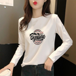 2025年秋季新款纯棉长袖t恤女百搭显瘦时尚T恤衫白色字母秋衣外穿