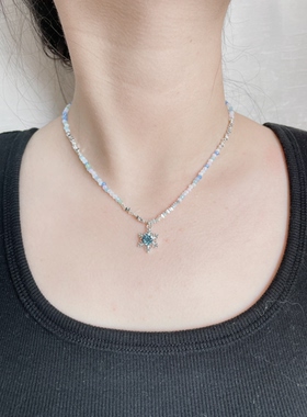 海蓝宝色烟紫色雪花项链女轻奢简约百搭礼物首选春夏新款