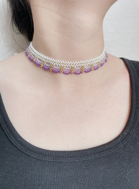 紫色蕾丝项链手工制作小清新锁骨链个性女生配饰