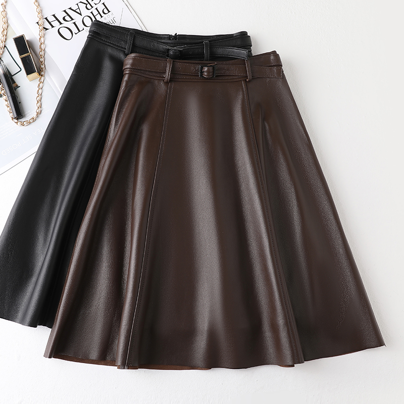 中长裙a字绵羊皮真皮皮裙