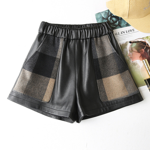 羊毛毛呢口袋短裤 2025秋冬新款 女 女高腰显瘦时尚 绵羊皮真皮皮短裤