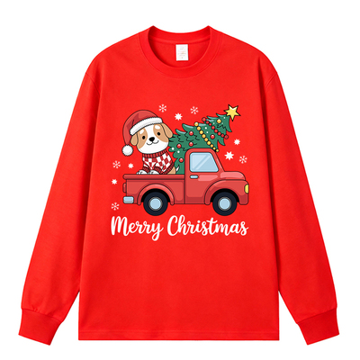 Merry Christmas圣诞主图圣诞老人麋鹿红色长袖T恤喜庆新年红衣服