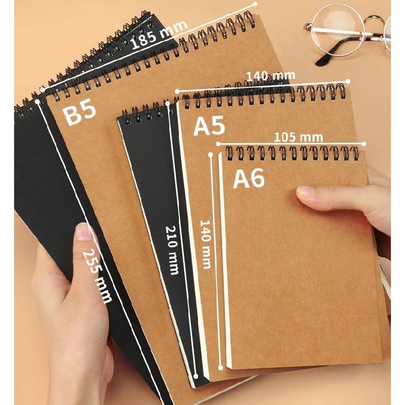 活页本牛皮纸上翻线圈本空白方格本子A5网格黑卡笔记本学生考研本