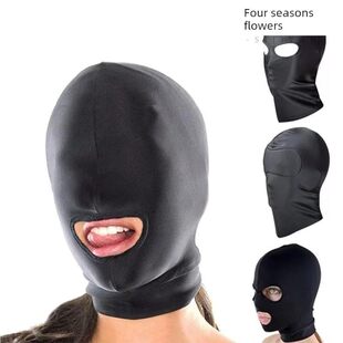 莱卡情调面具成人全脸黑色头套性感面罩露嘴蒙面头套漏嘴趣味男女