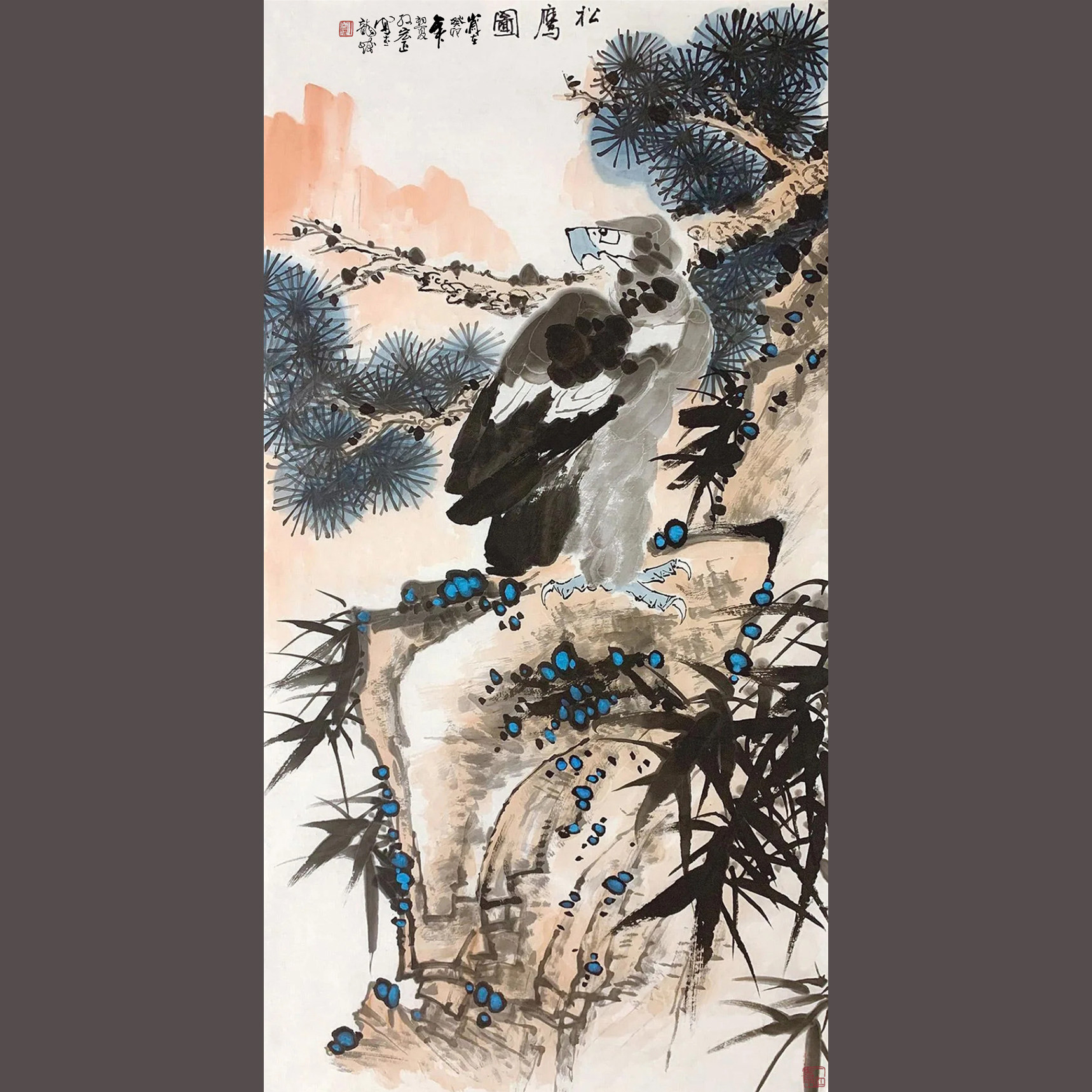 名家国画松鹰展翅鹏程万里图孙宏正手绘四尺玄关书房茶室竖版挂画
