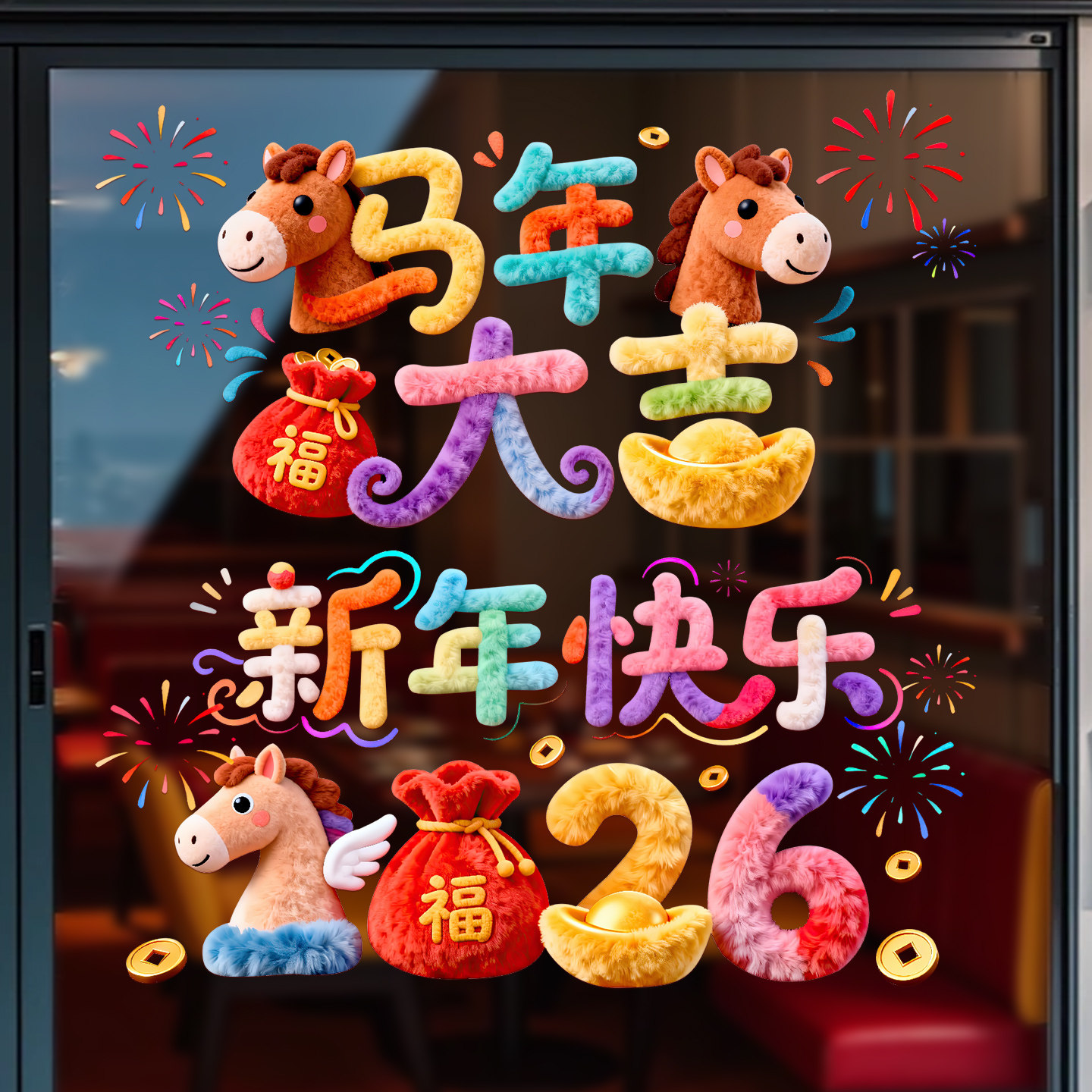 新年装饰静电贴2026马年新款过年福字窗花玻璃贴商场店铺橱窗贴纸,节庆用品/礼品,福字/窗花/窗贴,淘宝优惠券,粉丝福利购,淘宝优惠卷