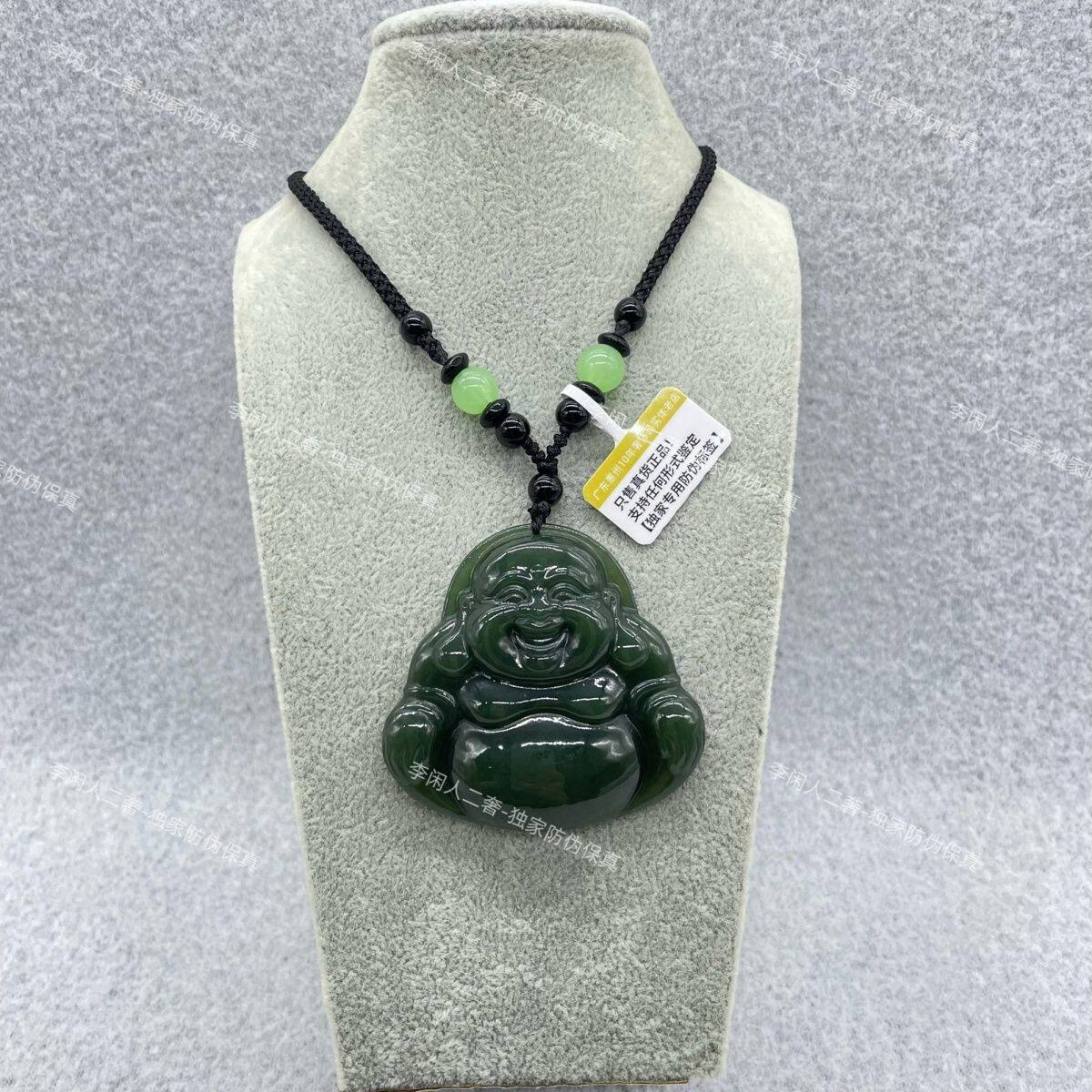 新疆和田碧玉大佛40mm吊坠弥勒佛公玉石项链深湖水绿佛男女挂件