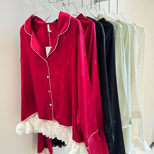 套装 蝴蝶压花长袖 可外穿 甜美气质2025新款 冰丝睡衣女春秋季