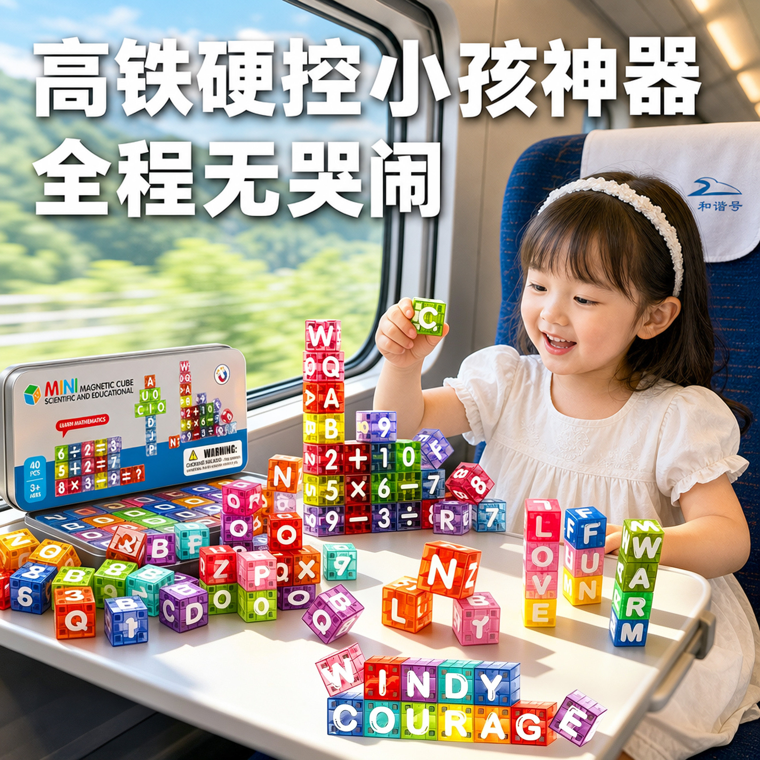 儿童益智早教磁力积木铁盒拼装玩具字母数学积木几何体拼图学具